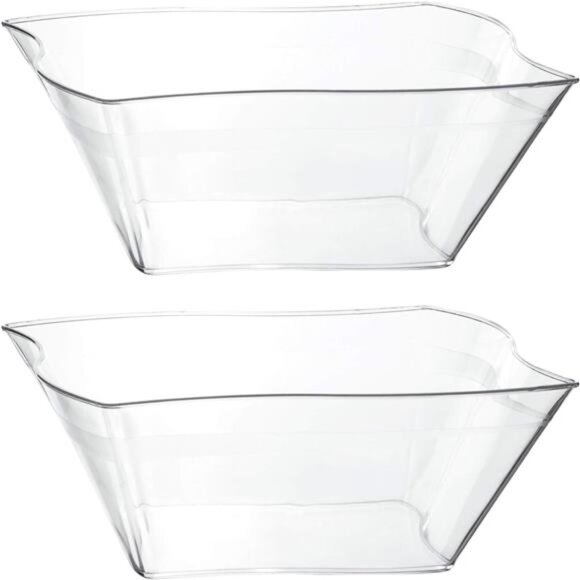PLASTICPRO Disposable Elegant Wave Design Square Plastic Serving Bowls Heavy - Picture 1 of 16